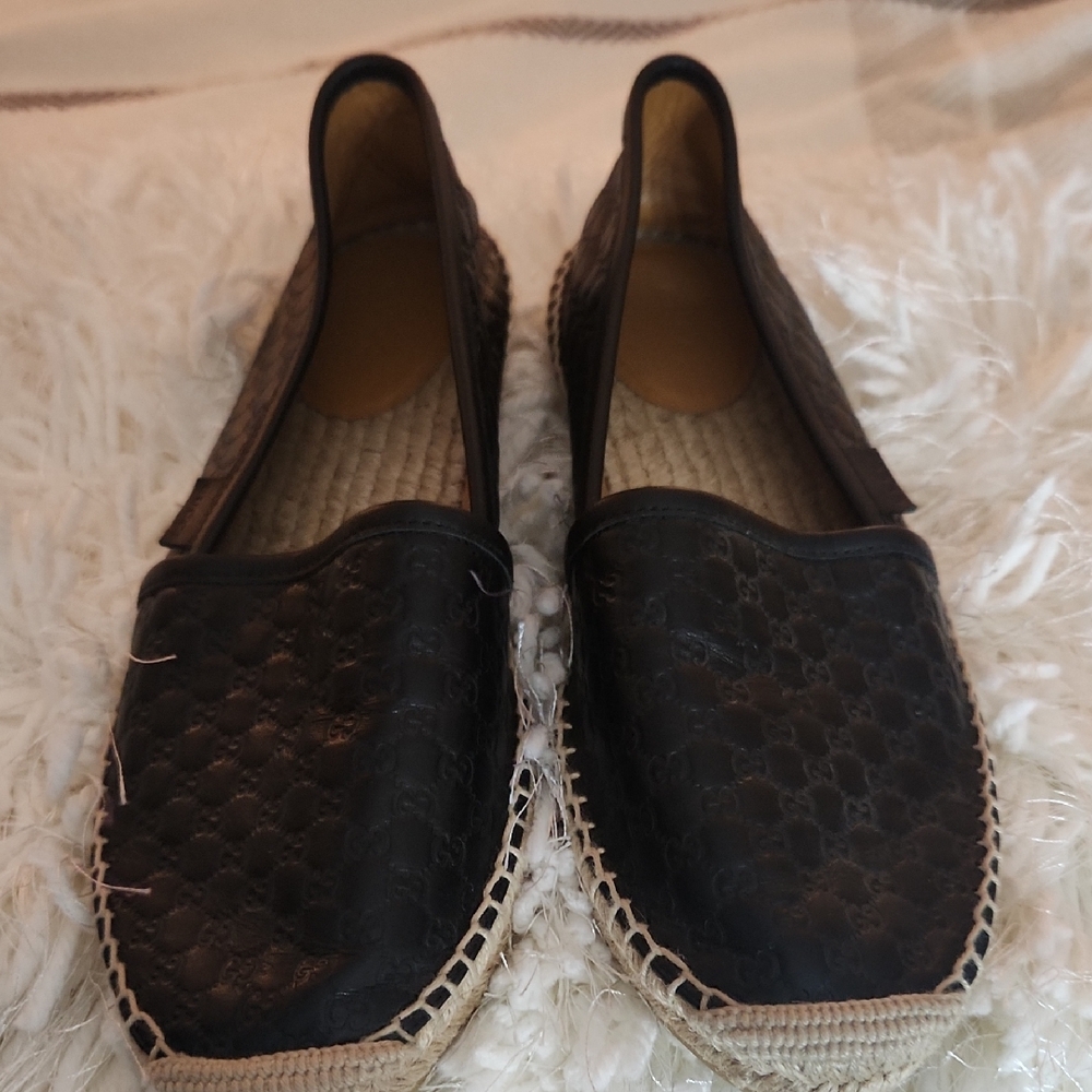 Gucci Black and Tan Espadrilles with Woven Leather